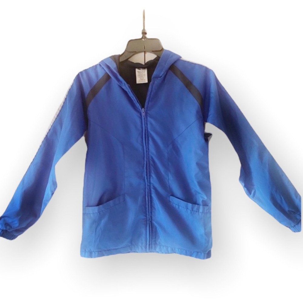 Athletic Works Boys Windbreaker Royal Spice Blue Hooded Zip Up Jacket L 10-12
